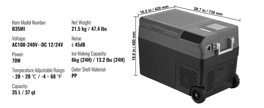 SucceBuy 35L Portable Car Refrigerator with Ice Making Function 12 Volt Car Refrigerator Fridge Single Zone Portable Freezer