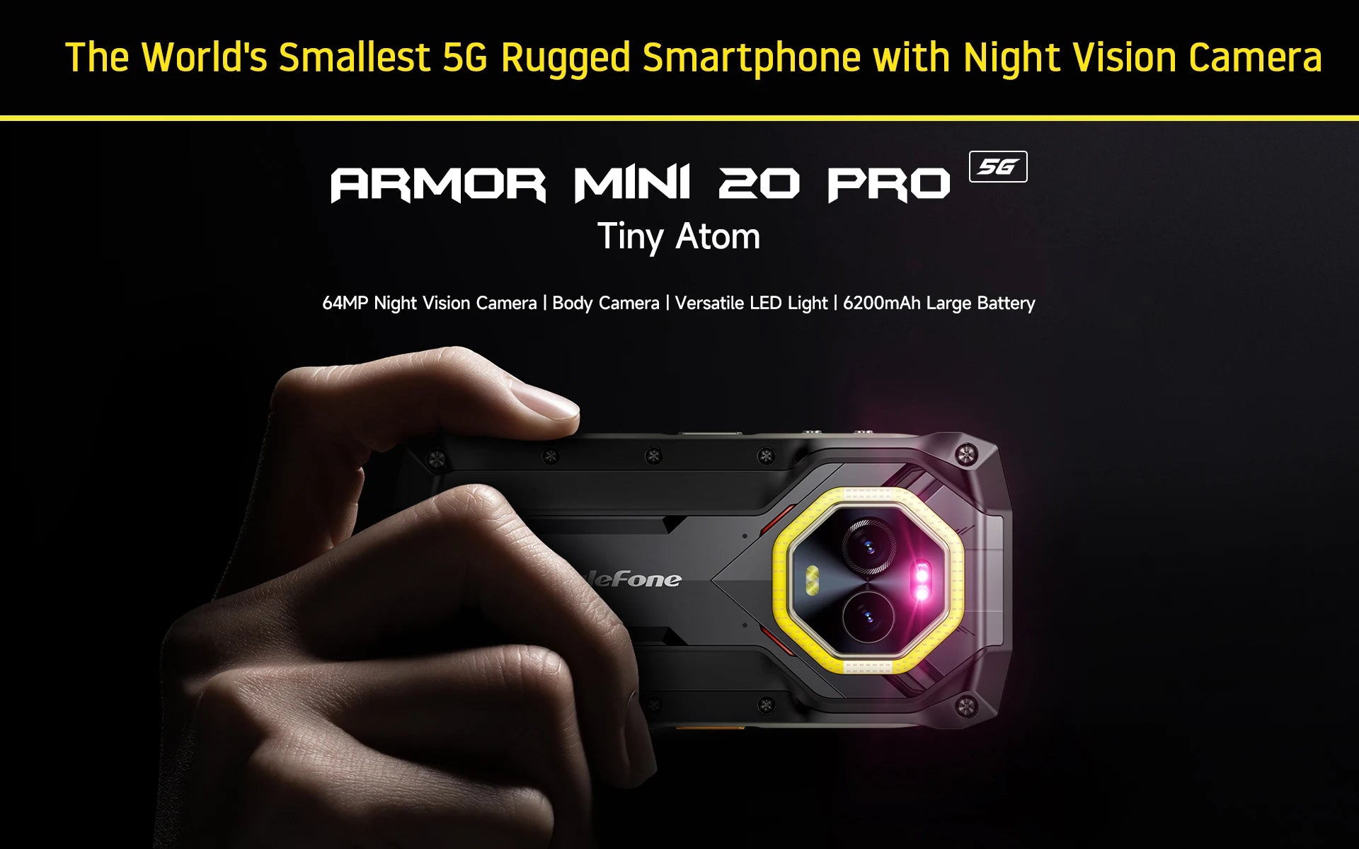 Ulefone Armor Mini 20 Pro 5G 4.7" Rugged Phone 64MP Night Camera  6200mAh Smartphone LED Light 16+256GB Android 14 Mobile phone