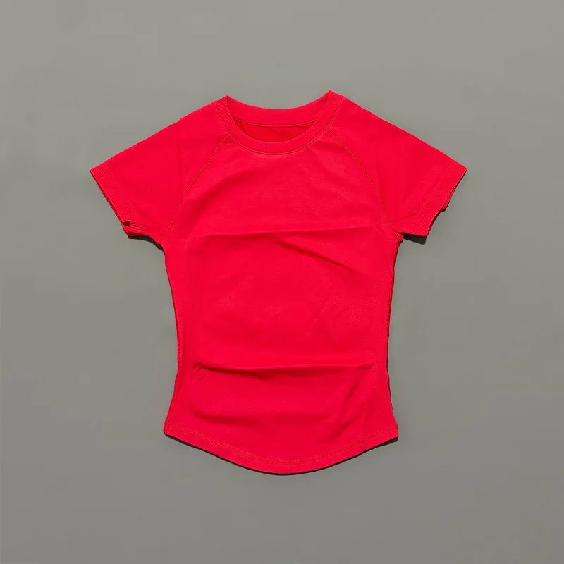 Sport Short Sleeve Top Women Running Sports T Shirt Summer Short Sleeve Round Neck Breathable Gym Vest Yoga Fitness Top