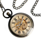 Retro Bronze Men Women Automatic Mechanical Pocket Watch Luminous Hands Roman Numeral Pendant Chain Relogio de bolso Gift