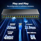 AMPCOM Network Switch 16 Ports Switch Ethernet 1000Mbps Gigabit High Performance Smart Switcher RJ45 Hub Internet Injector