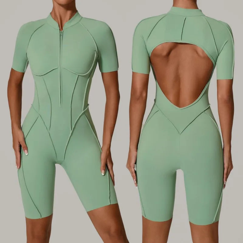Women's Tracksuit Gym Workout Sports Clothes Outfit Zipper Jumpsuit Yoga Fitness Overalls Set Open Back Bodysuits Suit for Women Main image