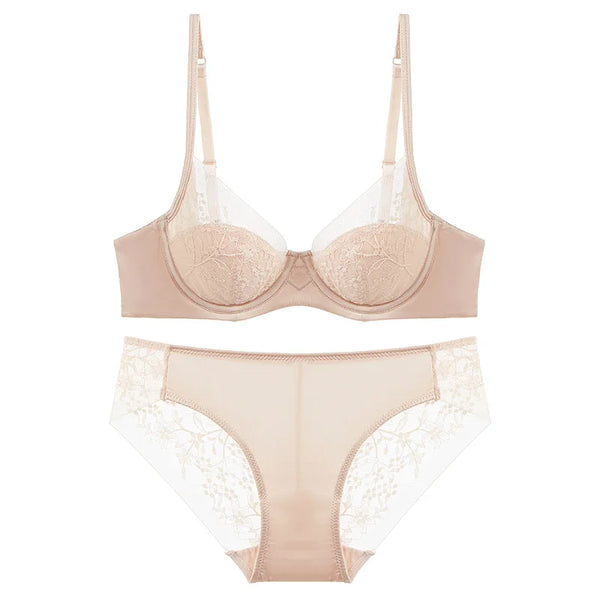 Luxury Women Lingerie Set Sexy Lace Embroidery Underwear French Thin Cup Push Up Bra Summer Mesh Breathable Intimates Bra Sets