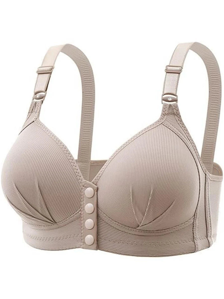 Wire Free Front Buckle Bra Thin Cup Breathable Push Up Side Support Vest Style Adjustable Comfort Underwear For Women