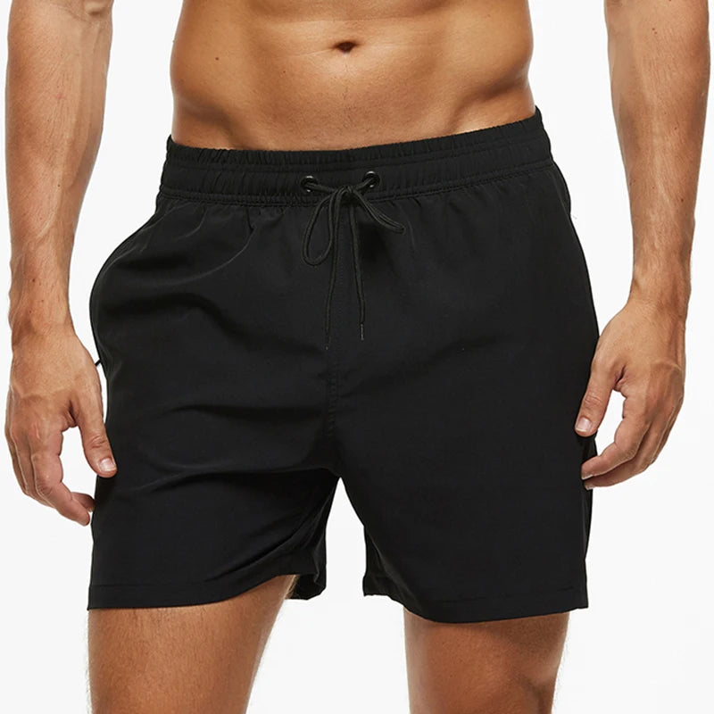 Escatch 2026 Summer Man Swimwear Solid Fashion Quick Dry Drawstring Elastic Waist Surfing Zipper Pocket Gym Beach Pants Shorts