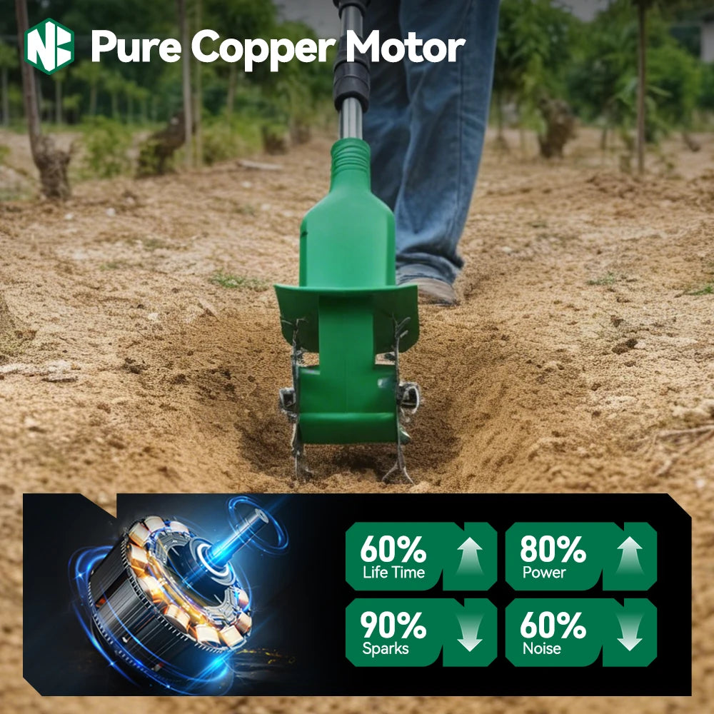 NewBeny Electric Garden Tiller Cultivator Scarifier Foldable Rototiller Soil Loosener Garden Tool