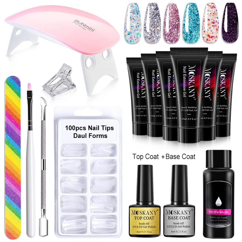 Poly Nail Gel Full Set With 6W LED Lamp Nail Set For Beginner Nail Tips Art 3D Design Decoration Extension Manicure Tools Kit Secondary image