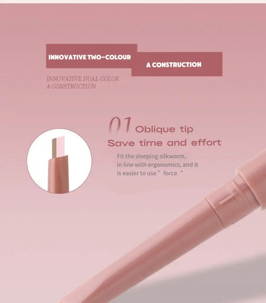 Matte Brightening Lying Silkworm Pen Pink Brown Two-color Highlighter Contour Shadow Pen With Detail Blending Brush Eye Makeup