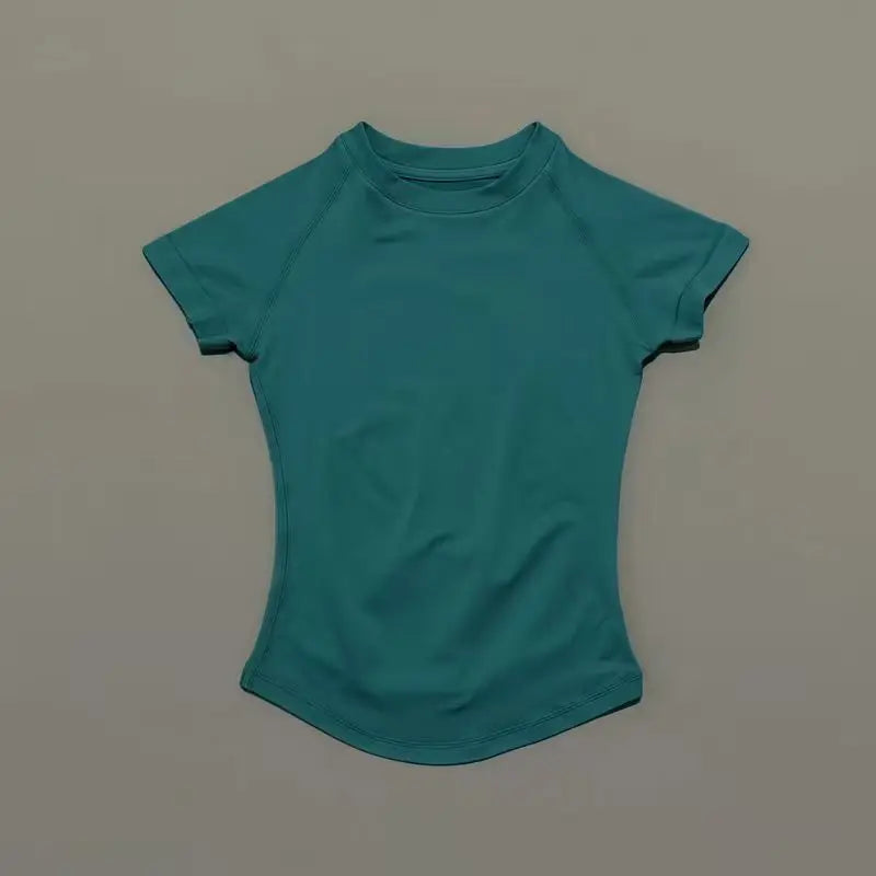 Sport Short Sleeve Top Women Running Sports T Shirt Summer Short Sleeve Round Neck Breathable Gym Vest Yoga Fitness Top