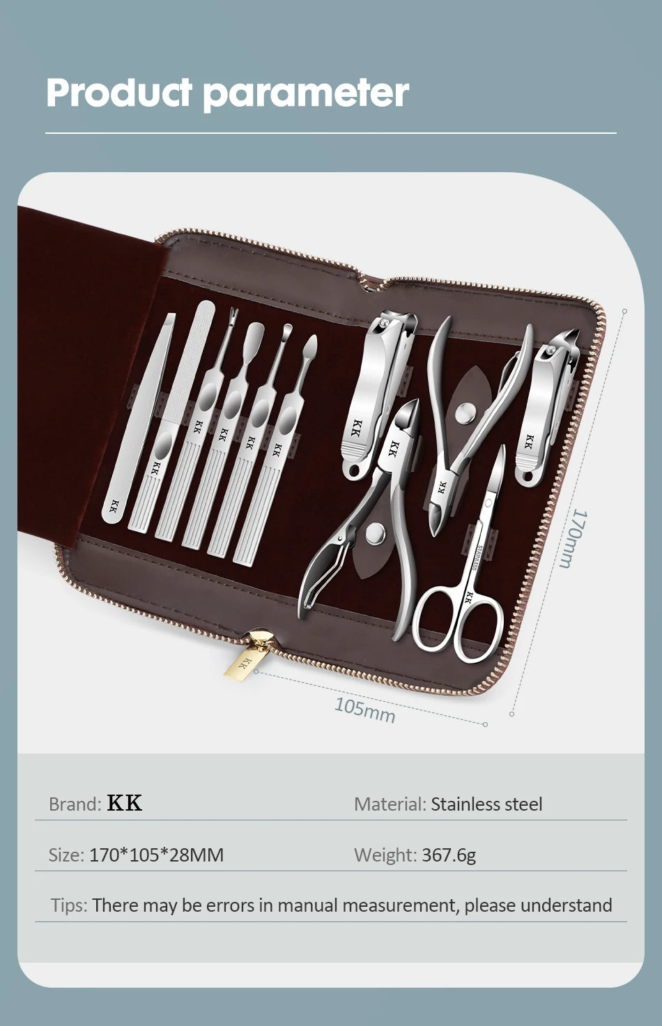 KK 11 in 1 Manicure Tools Professional Nail Clippers Set Stainless Steel Nail Cutter Pliers Scissors Kit Foot Care Hand Care
