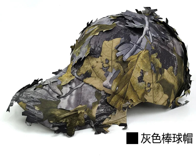 Men's 3D Leaf Camo Baseball Cap, Adjustable Quick Dry Tactical Sniper Hat for Outdoor Hunting Fishing Airsoft Multi-color