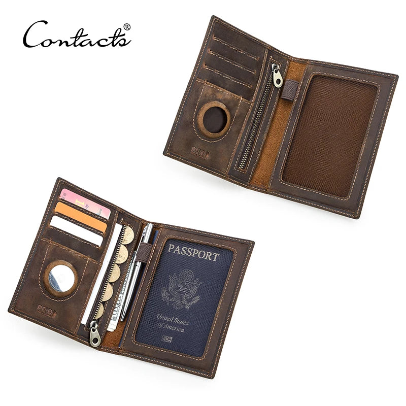 CONTACT'S Genuine Leather Passport Wallet Card Holder Coin Purse AirTag Slot Men Travel Wallet Women‘s Purse Passport Cover Bag Main image