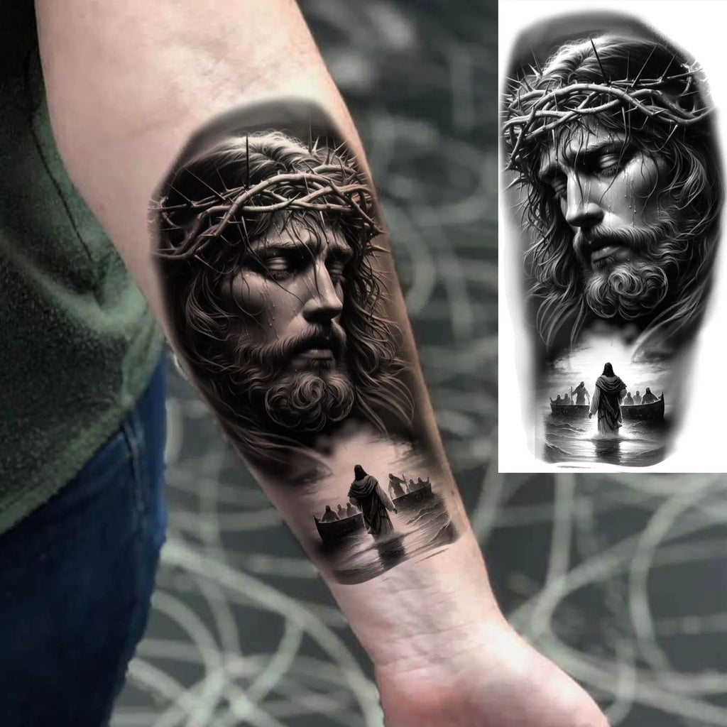 1 Sheet Realistic Jesus Holy Mother Pray Temporary Tattoos For Men Women Adults Long Lasting Waterproof Temp Fake Tattoo Sticker