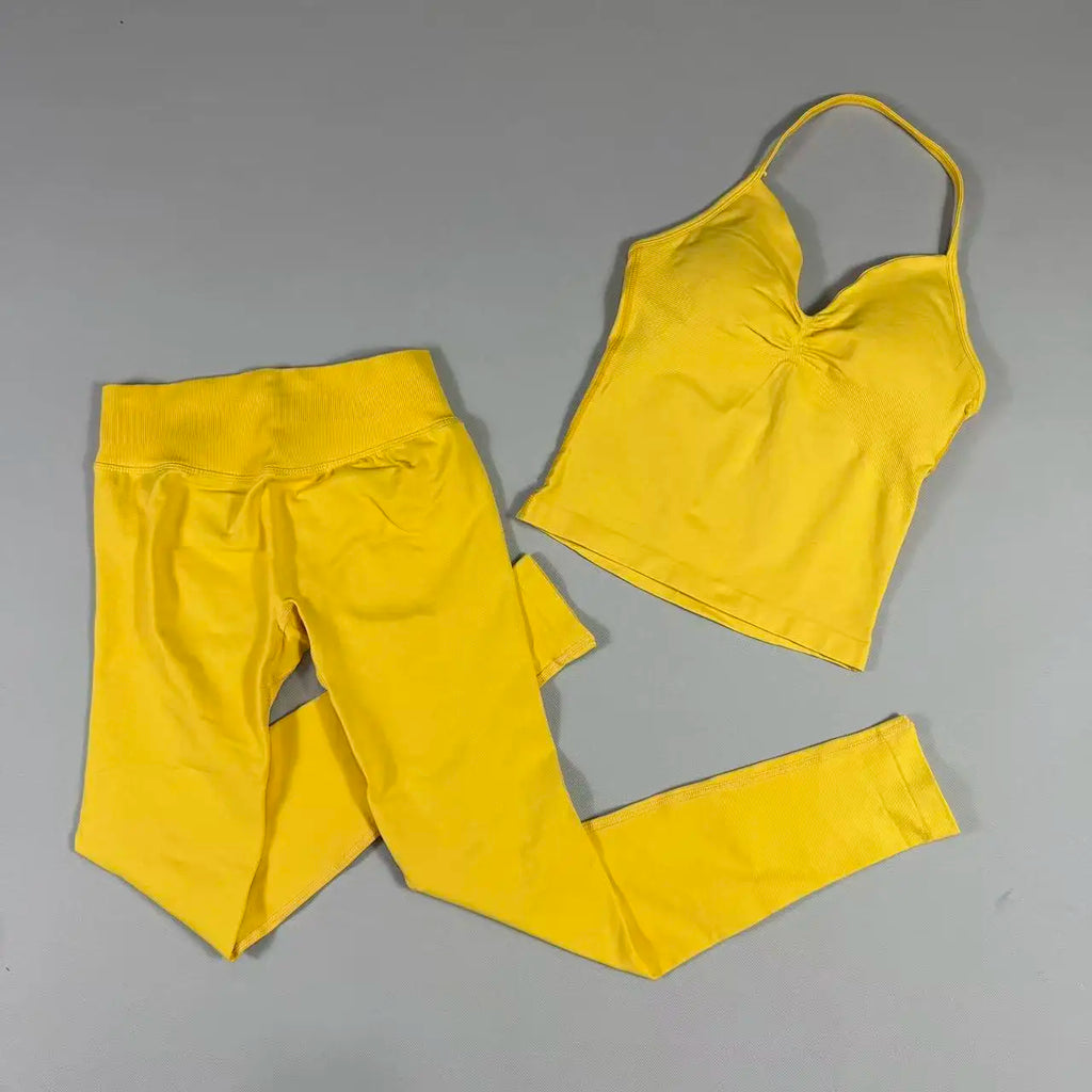 UETEEY Seamless Gym Set Women Tank Tops High Waist Scrunch Yoga Leggings Fitness Clothes Workout Sets Gym Suit Activewear