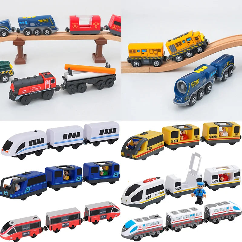 Wooden Railway Train Locomotive Magnetic Electric Car Train Toys Fit Biro Wooden Diecast Slot Train Track Railway Christmas Gift Main image