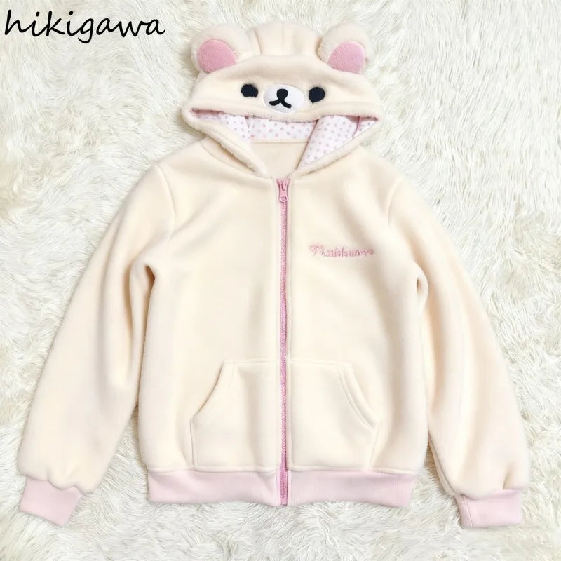 2025 Ropa Mujer Japanese Hoodies Jackets Women's Clothing Bear Ear Hooded Zipper Sweatshirts Fashion Casual Cute Hoodie Tops Main image