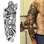 1 Sheet Full Arm Compass Zeus Skull Tiger Lion Flower Temporary Tattoos Sleeve For Men Women Adults Fake Temp Sticker Tattoo