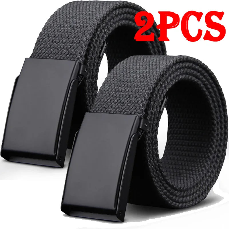 1/2pcs Canvas Nylon Belt Men Black Automatic Buckle Unisex Women Large Big Size Jeans Belts Plus LONG Extra Size 160 150 140cm Main image