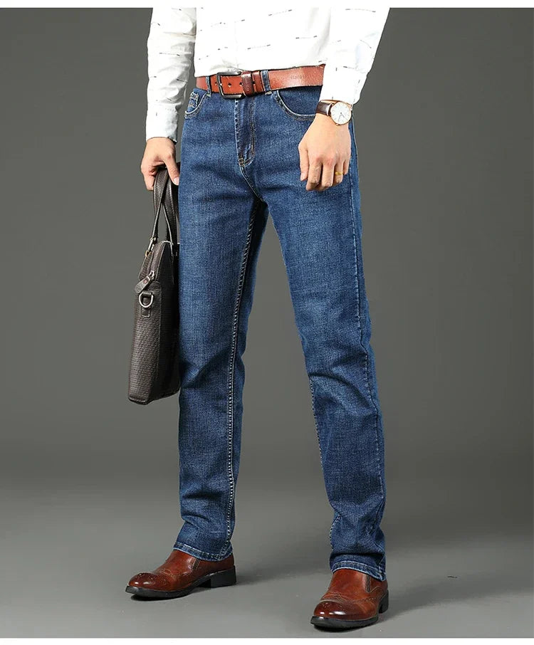 WTHINLEE Business Men's Jeans Casual Straight Stretch Fashion Classic Blue Work Denim Trousers Male Brand Clothing Size 28-40