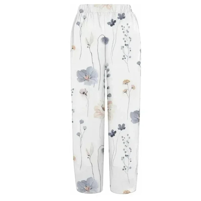Plus Size 1XL-5XL Women's Fashion Floral Print Straight Elastic Drawstring Pocket Pants Ladise Casual Versatile Pants