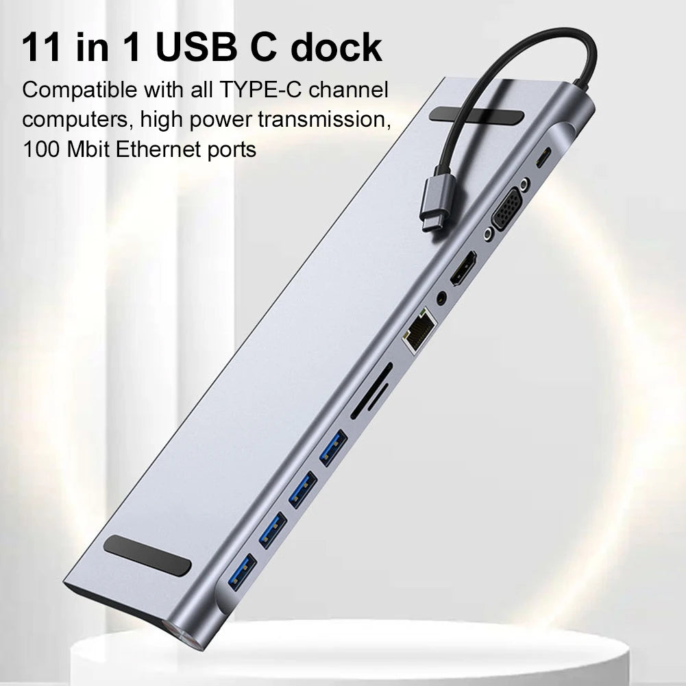 11 in 1 USB C Docking Station with 4K HDMI-Compatible VGA Ethernet USB C Dock 100W PD SD/TF Audio Type C Hub 1* USB 3.0 3*USB2.0 Secondary image