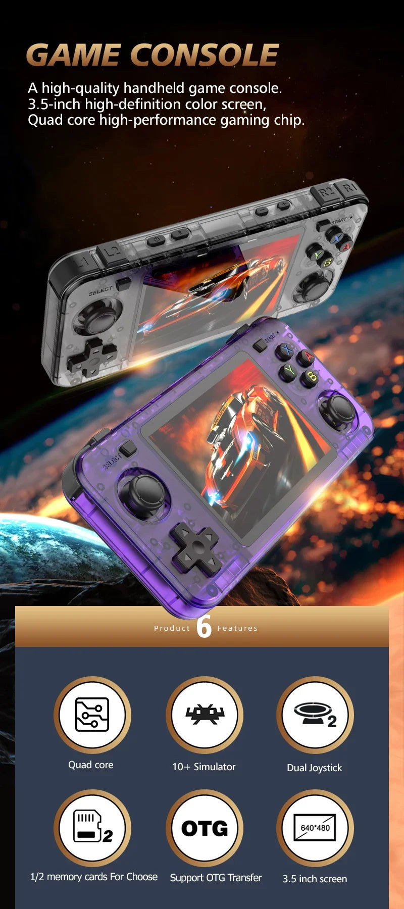BOYHOM Green R36H Retro Video Game Console 3.5‘’ IPS Screen RK3326 3000 mAh Open Linux System Portable Player 64GB 128GB