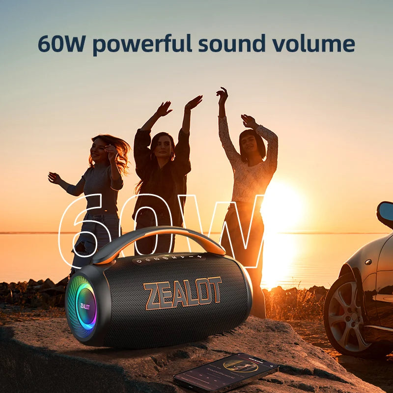 zealot-P12 Speaker 60W Bluetooth Speaker Portable Speaker with 10-Hour Playtime, Portable Handle, for Camping, Party,TWS,AUX