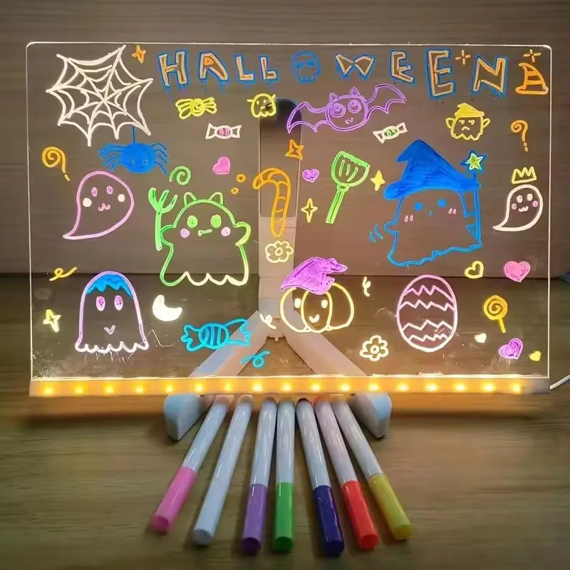 LED Light-Up Acrylic Message Board Erasable USB Drawing Board Birthday Gift Bar Advertising for Creative Activities with Stand