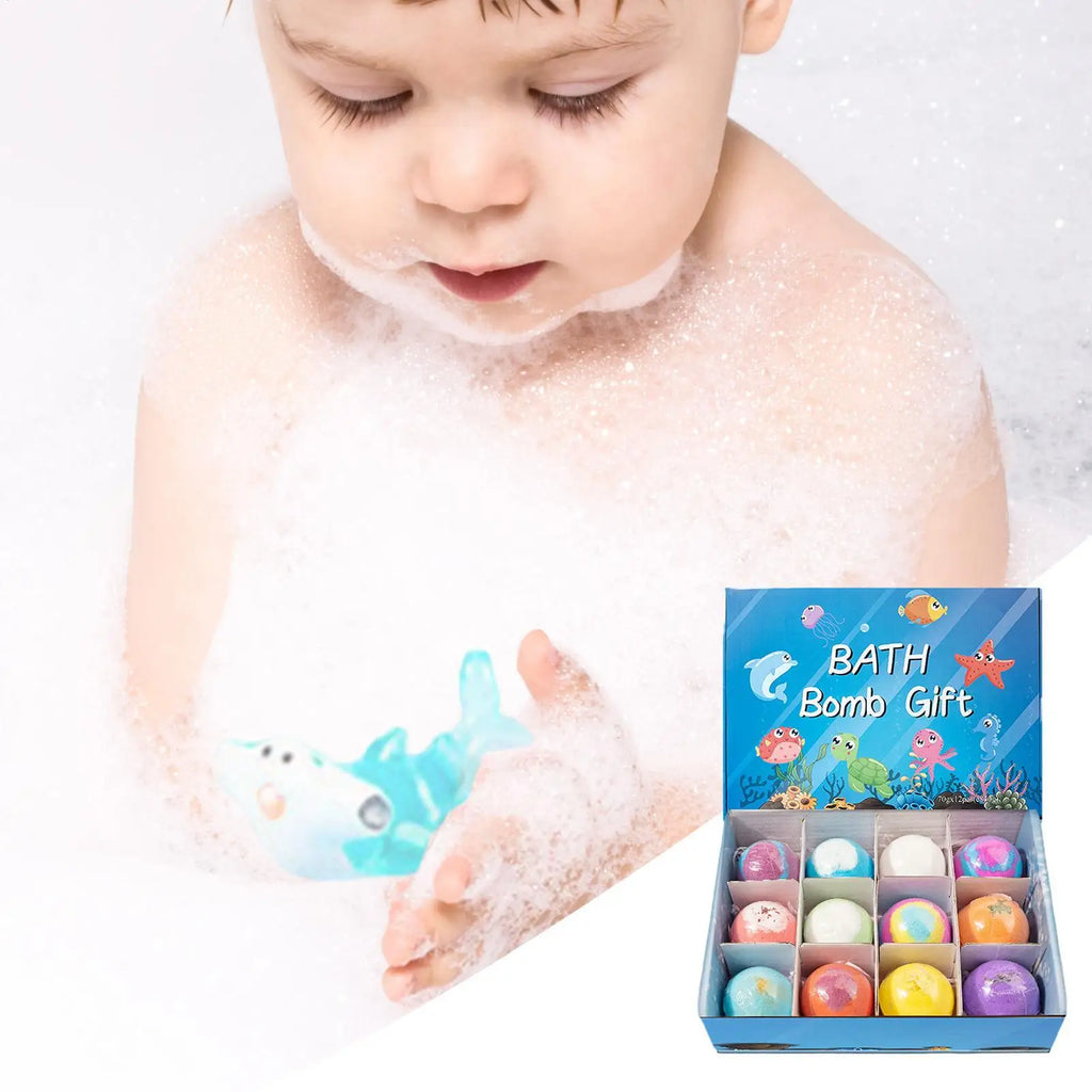 12pcs Kids Bath Bombs With Surprise Sea Animal Toys Inside Ocean Bath Salt Balls unique relieve fatigue Safe Ingredients