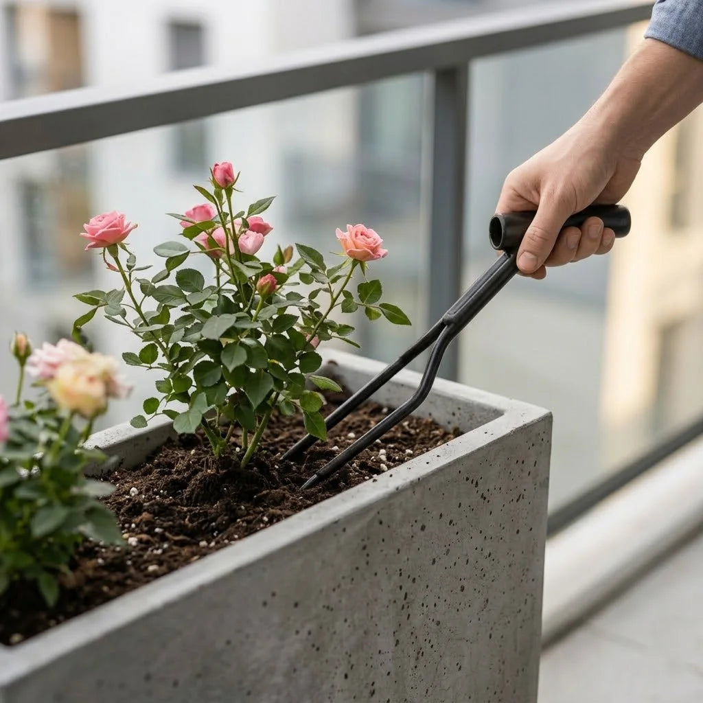 Handheld Dual-Prong Gardening Fork Carbon Steel Weeder Tool for Home Gardening & Soil Loosening
