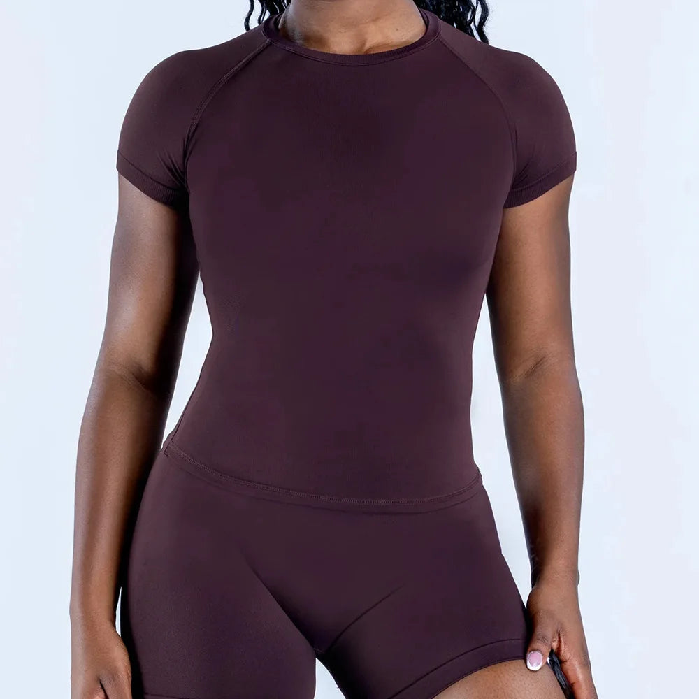 D Logo Women's Running Sports T-shirt Summer Short Sleeve Round Neck Breathable Elastic Fitness Yoga Training Top Short Sleeve