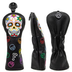 Golf Club Headcovers #1 #3 #5 Wood Head covers Skulls Design Driver Fairway Hybrid Woods Headcover Black PU Premium Leather Head