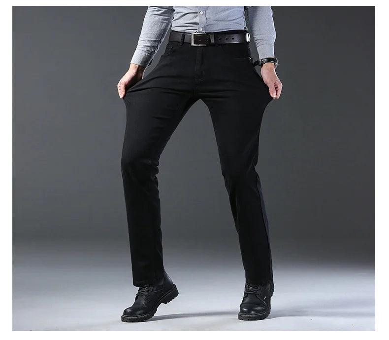 Wthinlee New Business Men's Jeans Casual Straight Stretch Fashion Classic Blue Black Work Pant Denim Trousers Male  Clothing