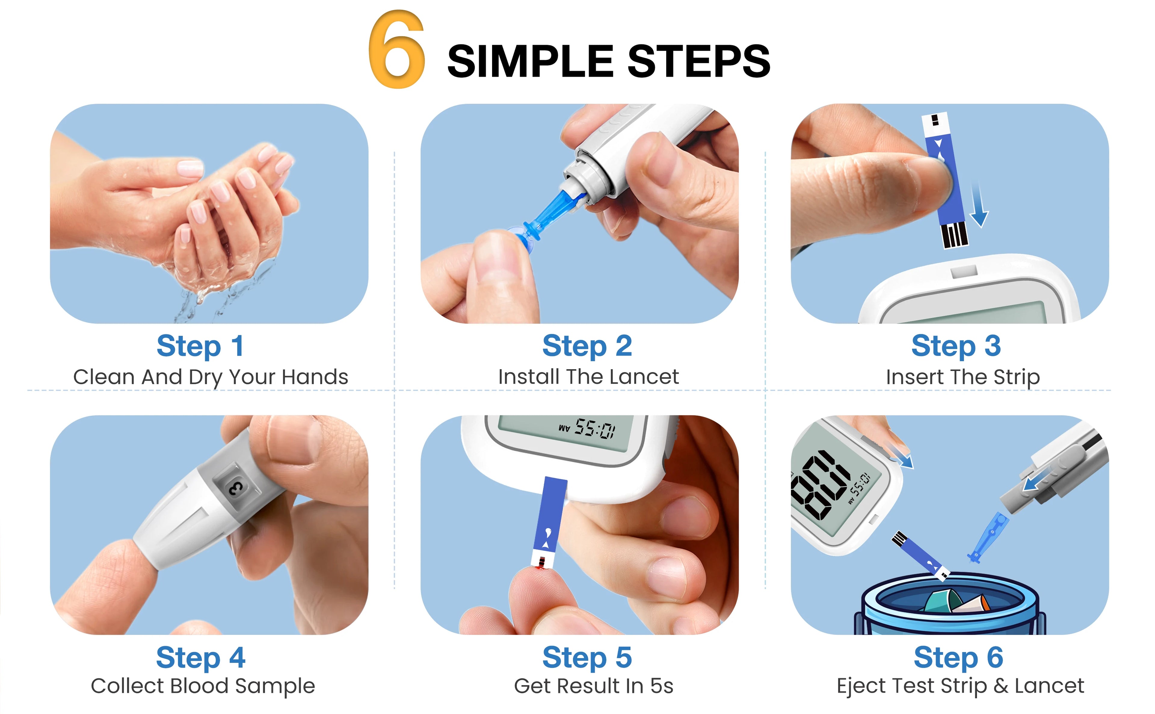 LinkSun G-425-1 Blood Glucose Meter 50/100 pcs Test Strips and Lancets Diabetes Medical  Glucosemeter Testing Blood Sugar Tester