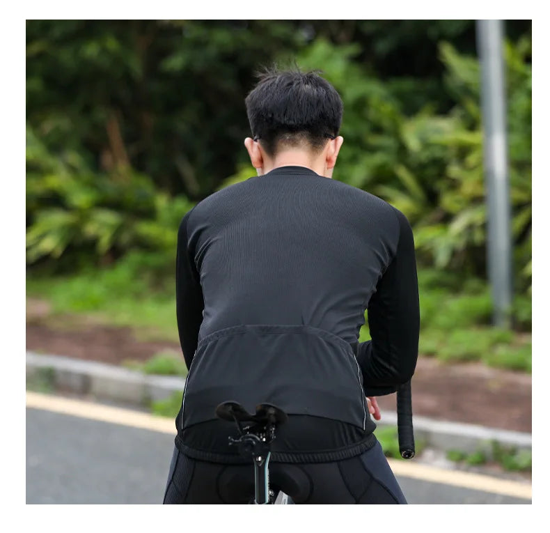 XINTOWN Men's Long Sleeve Cycling Jersey, Spring/Summer Racing Apparel, Export Bicycle Clothing, Solid Color Long Top