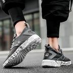 Summer Mens Black Hollow Mesh Sneakers Fashion Breathable Lightweight Casual Walking Shoes Printed Sole Outdoor Sports Footwear