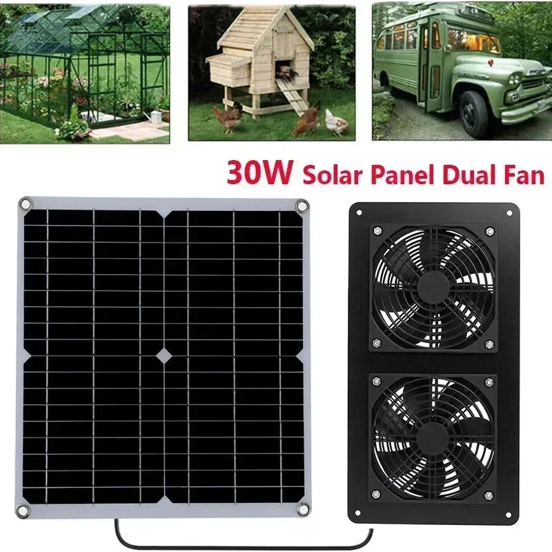 High Efficiency Outdoor Solar Panel Dual Exhaust Fan for Dog Warehouse RV Greenhouse Fan Air Pump Cooling Temperature Secondary image