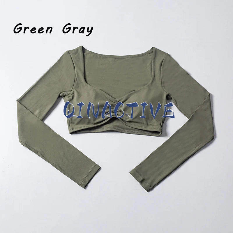QINACTIVE Women Yoga Shirts Crop Top Long Sleeves Shirts for Women Yoga Sports Fitness Gym Clothes Workout Tops