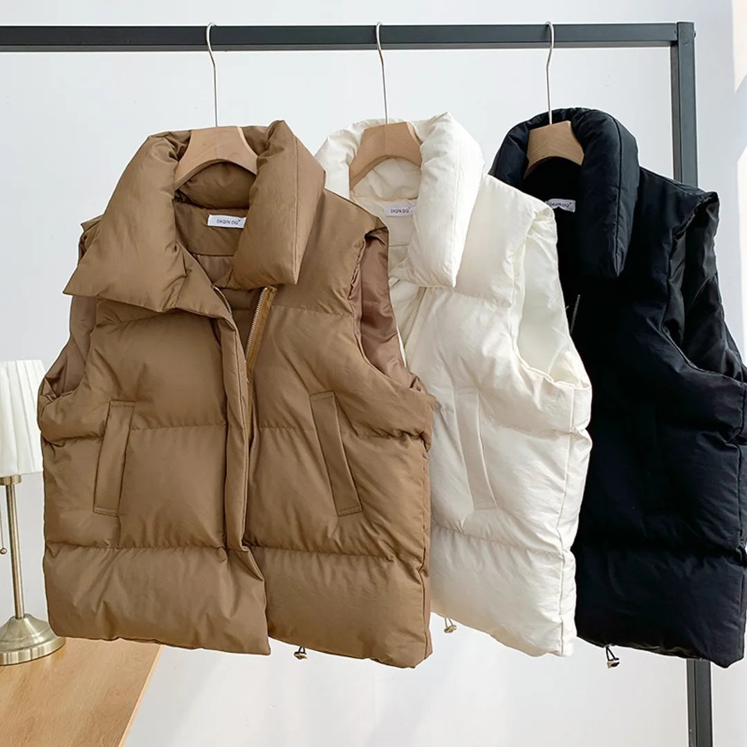 Women Fashion Autumn New 2024 Stand Collar Elegant Down Coats Warm Outerwear Casual Belt Sleeveless Winter Women Vests Jackets Main image
