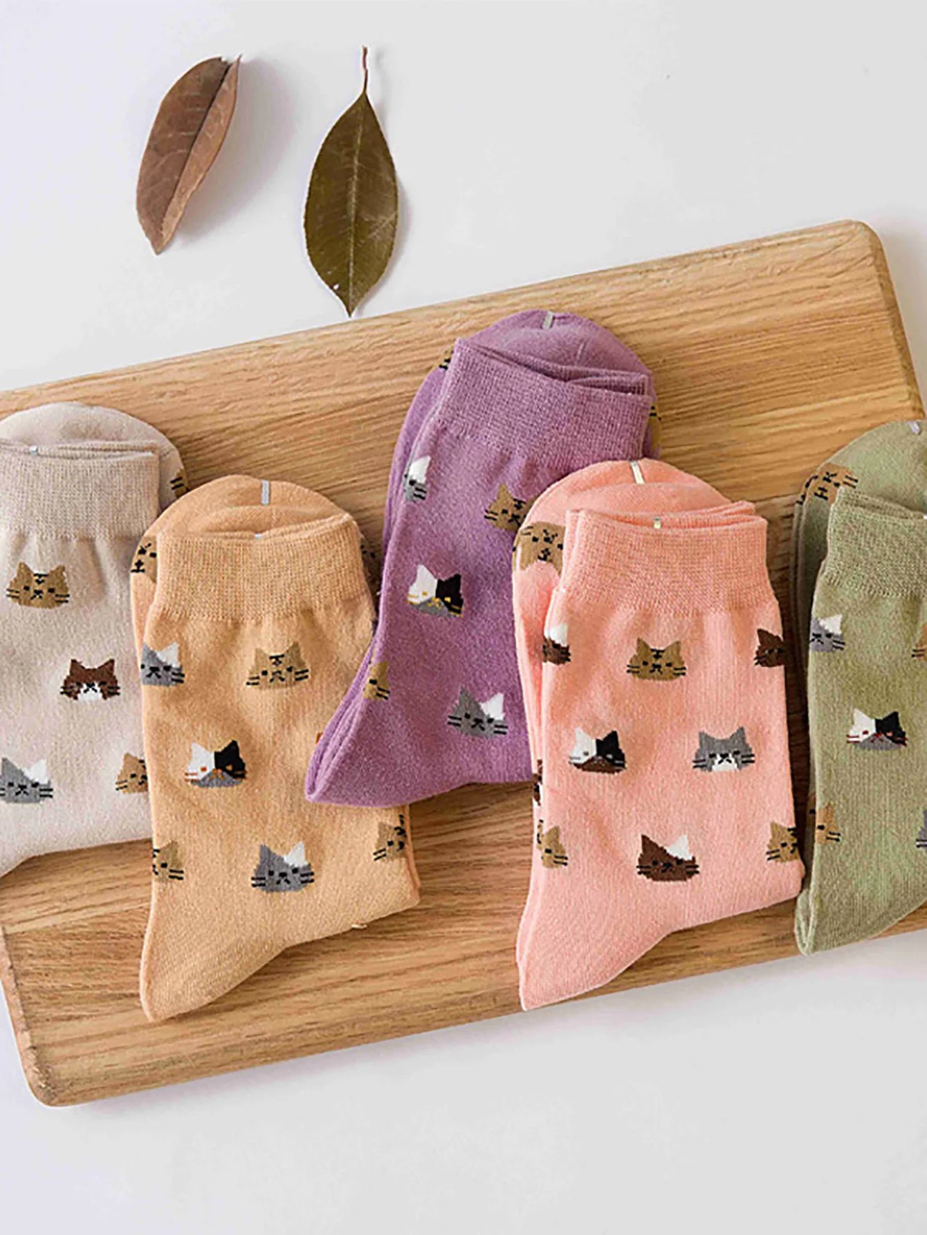 5 Pairs Cat Print Socks, Cute & Comfy All-match Mid Tube Socks, Women's Stockings & Hosiery Secondary image