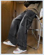 Autumn New Men's Loose Jeans Multi-pocket Work-wearing Jeans Street Hip-hop Straight Wide-leg Pants Baggy Dance Pants