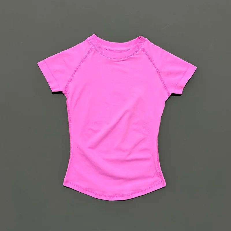 Sport Short Sleeve Top Women Running Sports T Shirt Summer Short Sleeve Round Neck Breathable Gym Vest Yoga Fitness Top
