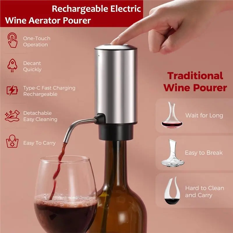 ASWUT-Electric Wine Dispenser, Touchless Automatic Beverage Pourer, Rechargeable Wine Pourer With Lockable Wine Stopper