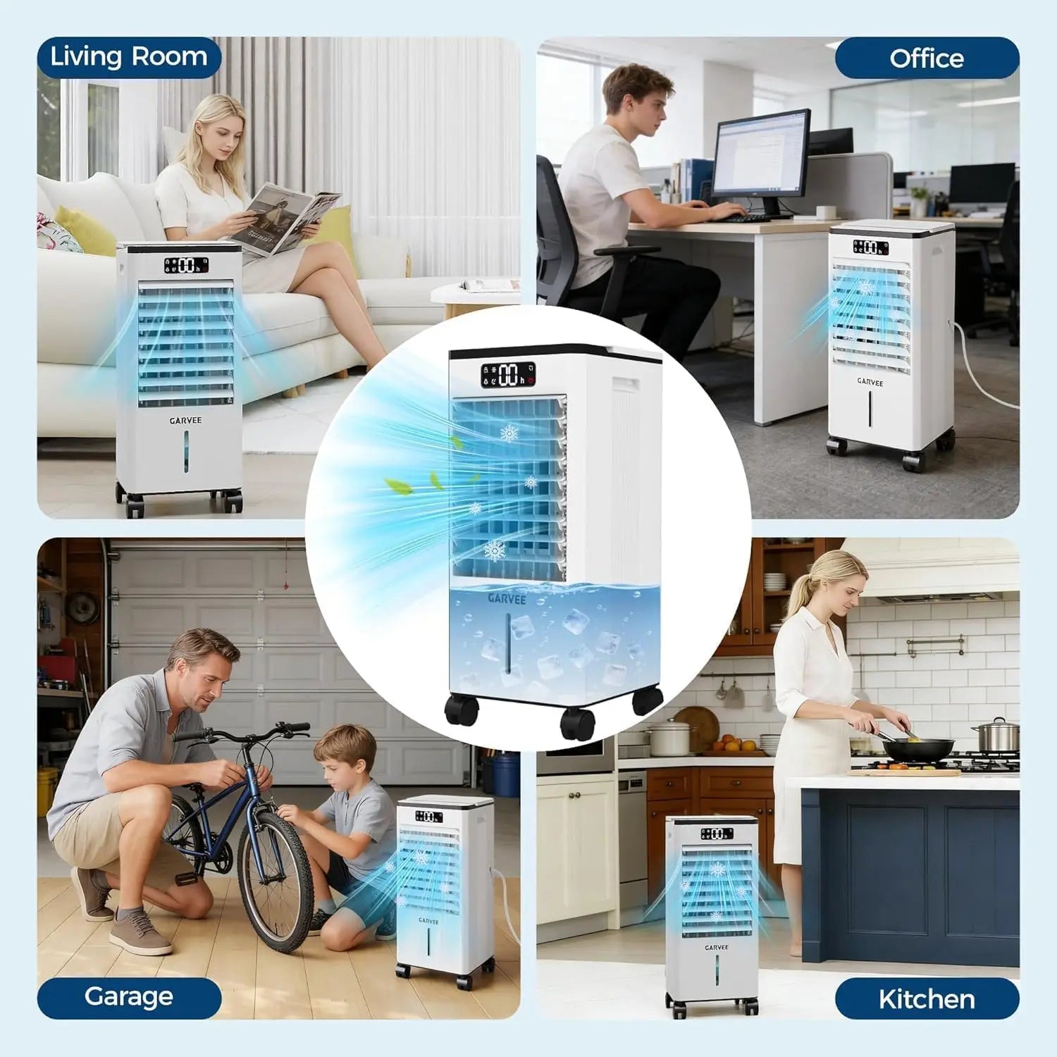 Portable Mobile Cooler Fan 7L Tank 12h Timer 120° Oscillation Fan, Remote Control With Movable Wheels for Bedroom Living Room