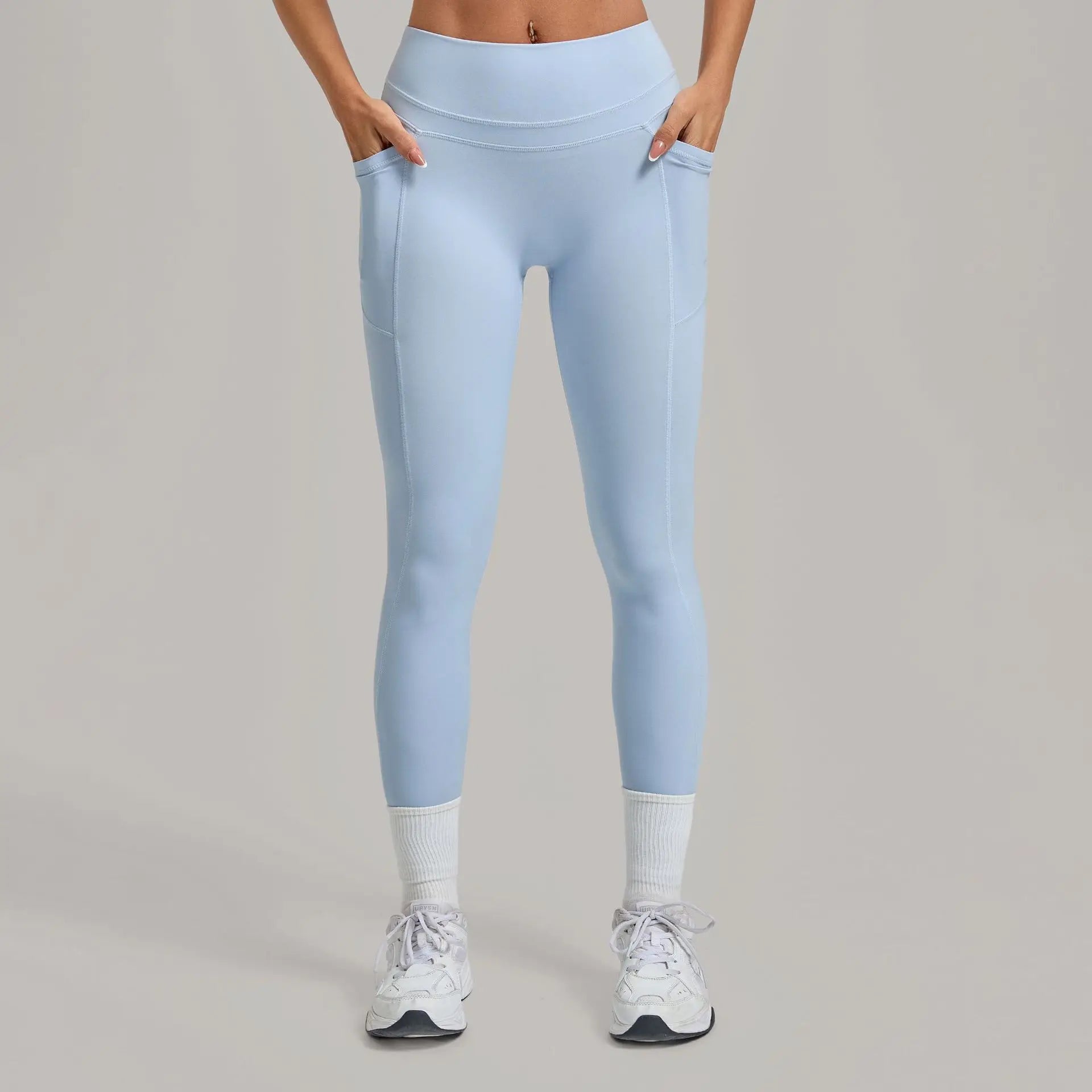 Women's Gym High-waisted High-stretch Yoga Pants with Side Pockets Leggings Workout Running Tights Quick-dry Fitness Trousers