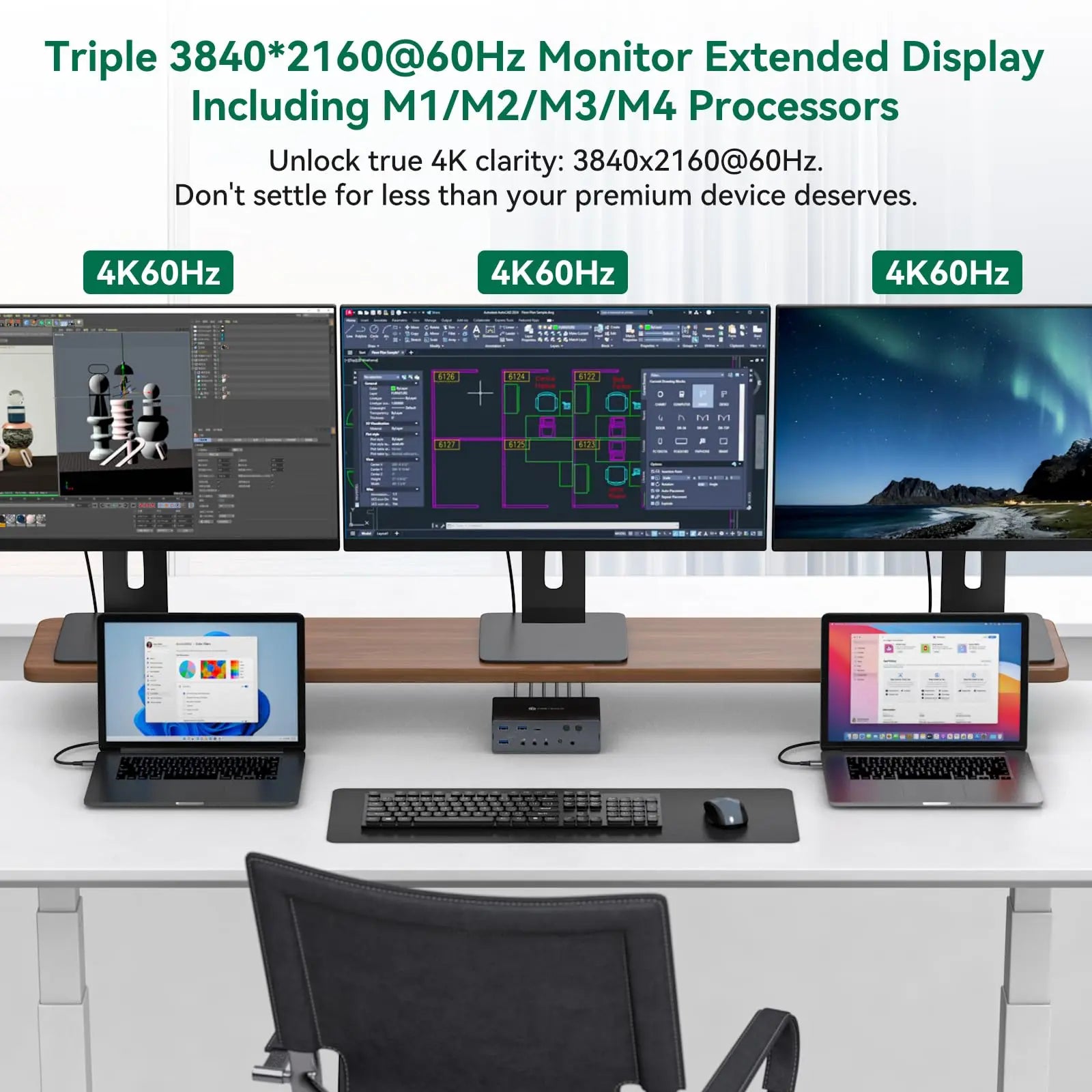 USB C Docking Station HDMI KVM Switch 2/3/4 PC 3 Monitors 4K@60Hz Thunderbolt 4 for 3 Monitors 2/3/4 Laptops with Displaylink
