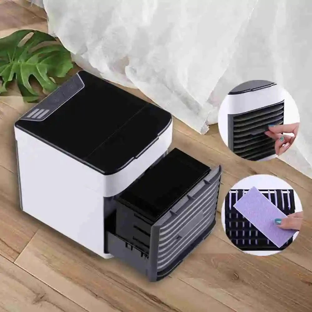 Mini Air Conditioner Portable USB with Humidifier,  Ice Cooling, perfect for summer heat,  ideal for desks and small spaces.
