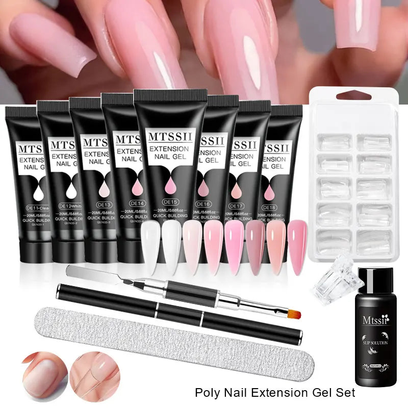 24PCS/Set 20ml Poly Naili Extension Gel  Kit Mini UV Lamp Sealer With Base Top Coat Professional Poly UVNail Gel Kit Starter Kit