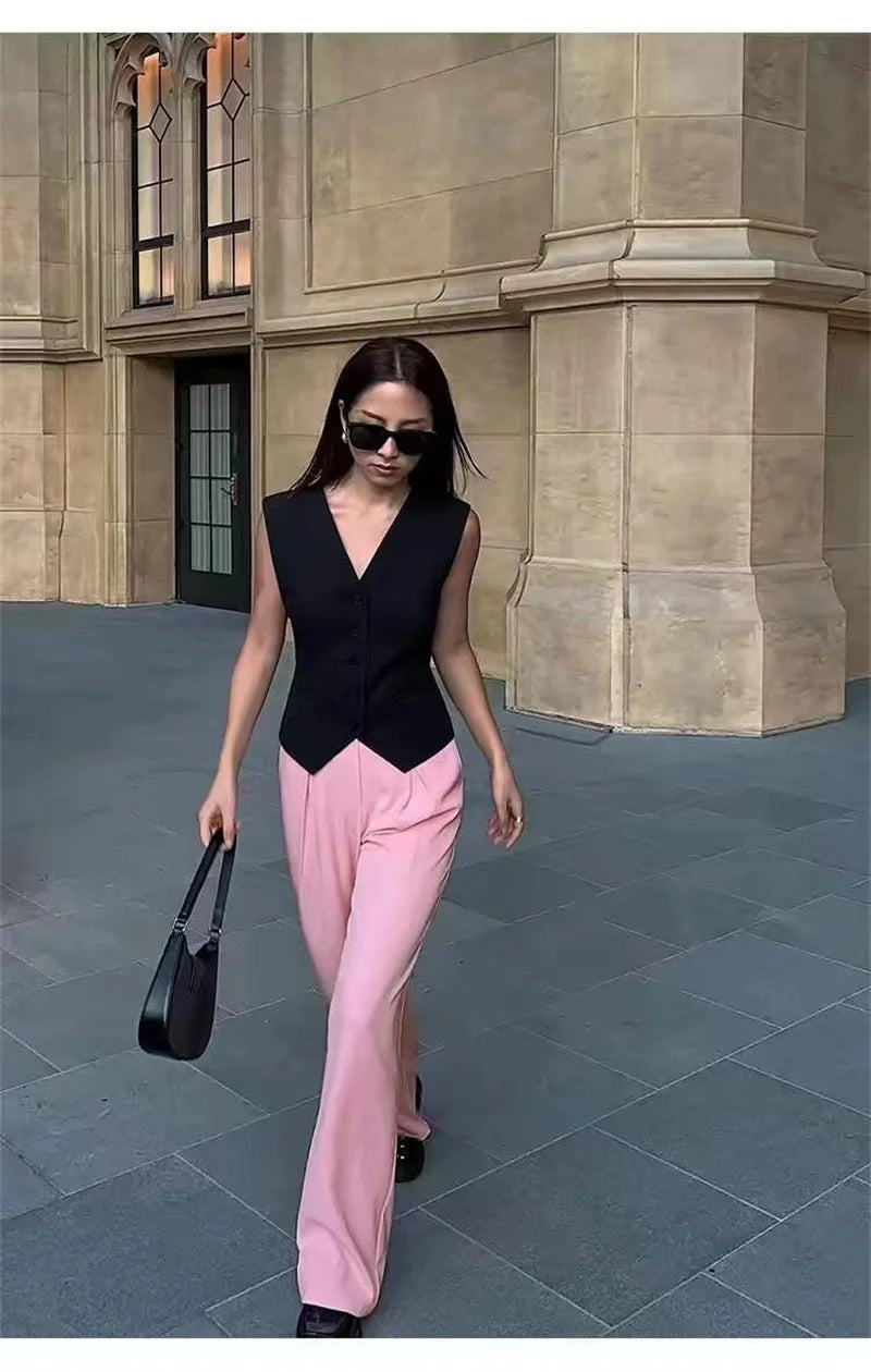 Spring Summer Korean Fashion Vest 2025 New Women Short Fashion V-neck Sleeveless Casual Blazer Waistcoat Coats Female Tops