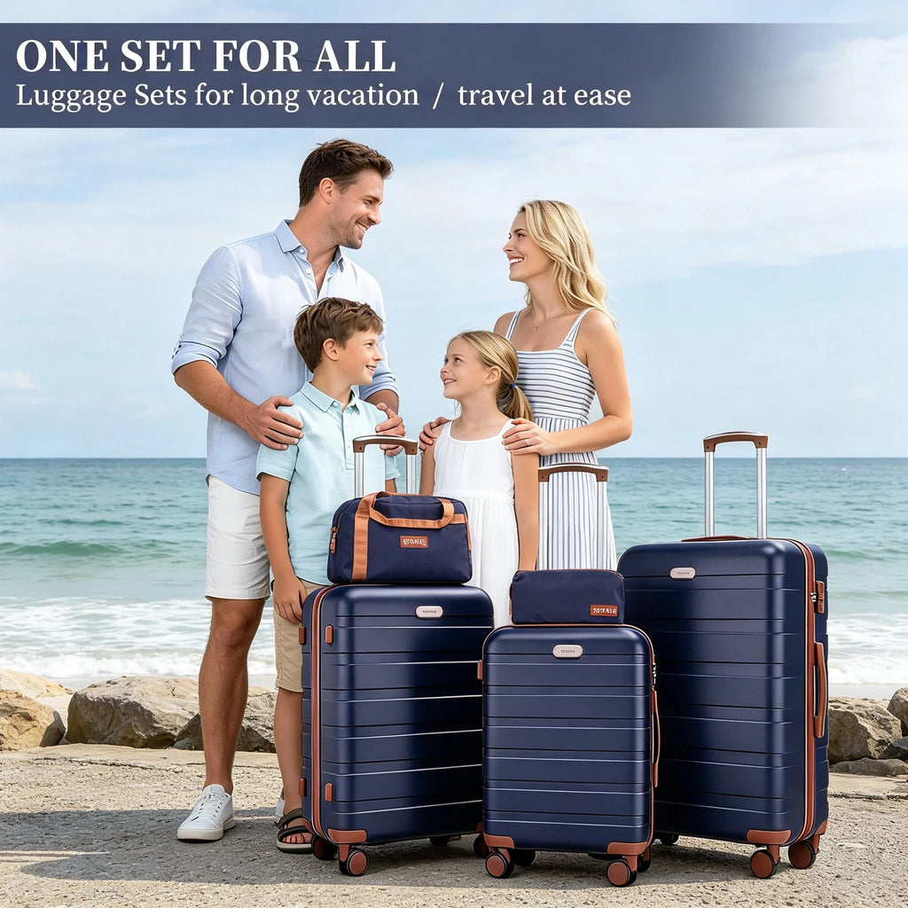 Premium 5-piece Hard Shell Luggage Combo, Multi-size 20/24/28 Inch Travel Trolley Suitcase, Smooth 360° Rolling Wheels with TSA Safety Lock, Complete Travel Set with Handbag & Makeup Bag